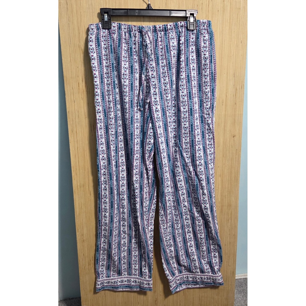 Lanz of Salzburg 2-piece Flannel Pajama Set Medium Floral Stripe Blue Purple - Picture 4 of 6